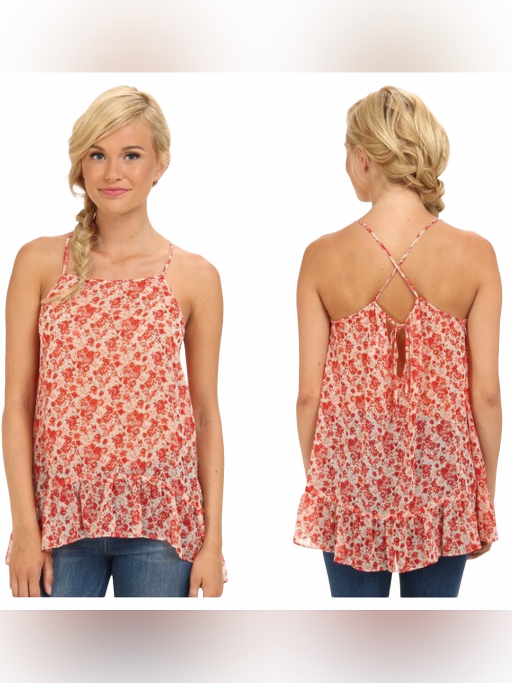 BCBGeneration Sheer Ruffle Floral Halter Neck Top Size Medium